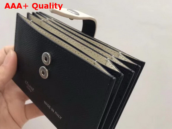 Celine Strap Card Holder in Grained and Shiny Calfskin Black and Chalk Replica