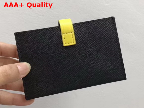 Celine Strap Card Holder in Grained and Shiny Calfskin Black and Yellow Replica