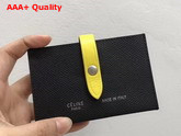 Celine Strap Card Holder in Grained and Shiny Calfskin Black and Yellow Replica