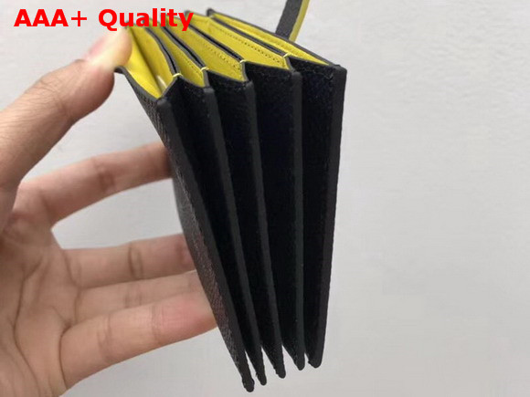 Celine Strap Card Holder in Grained and Shiny Calfskin Black and Yellow Replica
