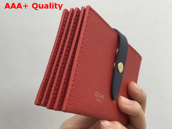Celine Strap Card Holder in Grained and Shiny Calfskin Red and Black Replica