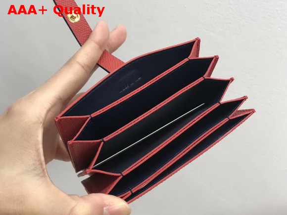Celine Strap Card Holder in Grained and Shiny Calfskin Red and Black Replica