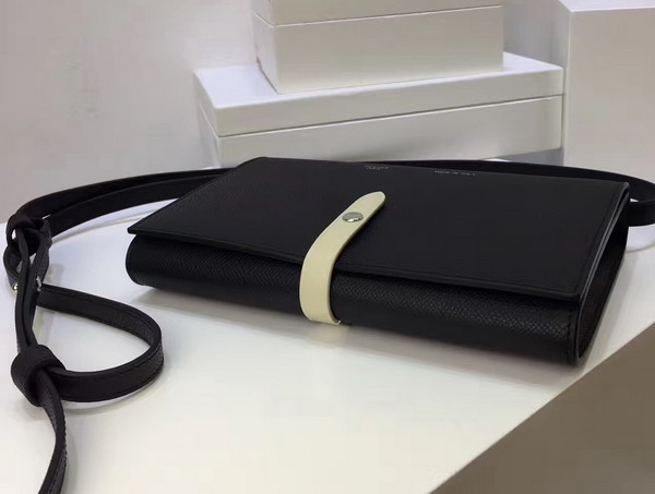 Celine Strap Clutch in Black Grained and Chalk Shiny Calfskin For Sale