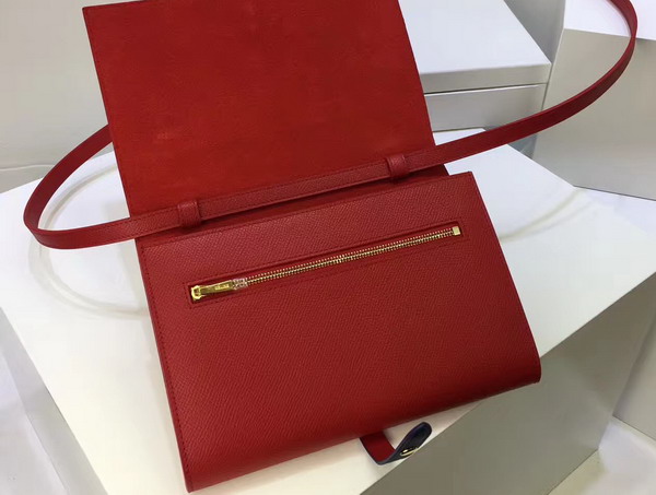 Celine Strap Clutch in Red Grained and Navy Shiny Calfskin For Sale