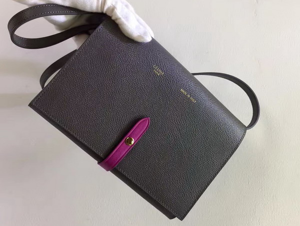 Celine Strap Clutch in Stone Grained and Plum Shiny Calfskin For Sale