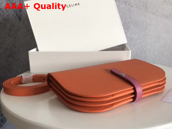 Celine Strap Wallet in Oragne Grained and Shiny Calfskin Replica