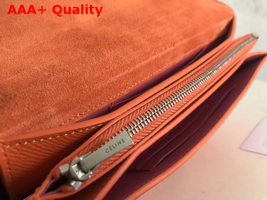 Celine Strap Wallet in Oragne Grained and Shiny Calfskin Replica