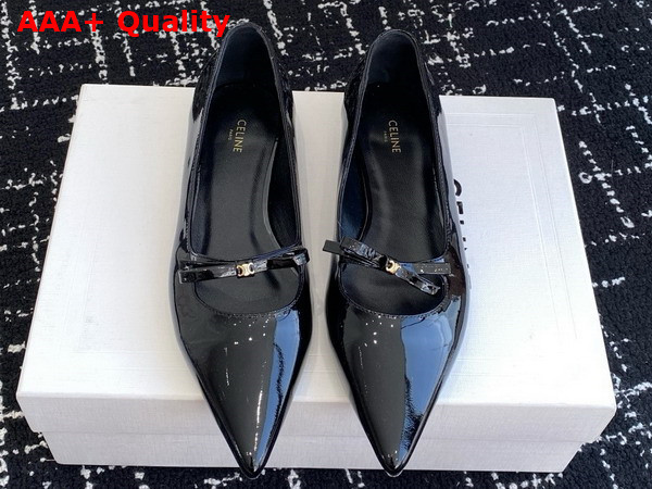Celine Suzy Pointy Toe Ballerina in Black Patent Calfskin Replica