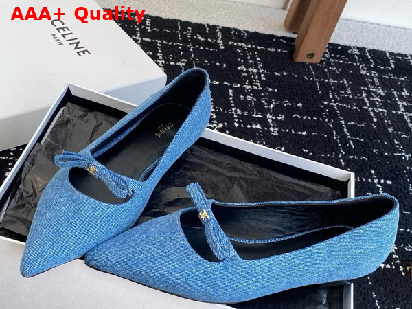 Celine Suzy Pointy Toe Ballerina in Blue Denim Replica