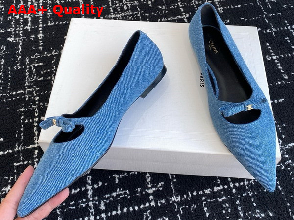 Celine Suzy Pointy Toe Ballerina in Blue Denim Replica