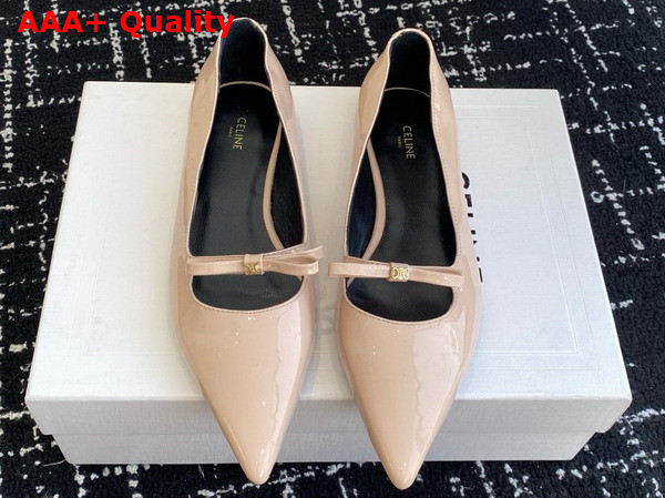 Celine Suzy Pointy Toe Ballerina in Blush Patent Calfskin Replica