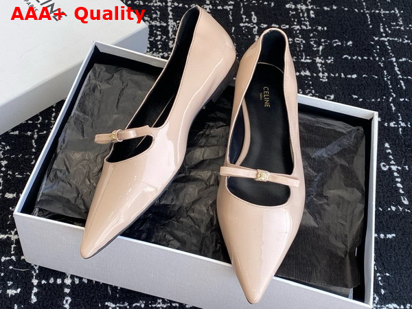 Celine Suzy Pointy Toe Ballerina in Blush Patent Calfskin Replica