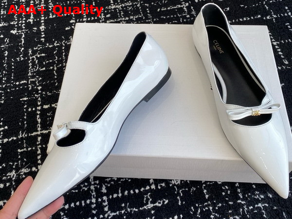 Celine Suzy Pointy Toe Ballerina in White Patent Calfskin Replica
