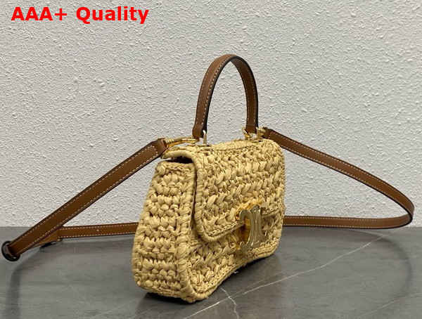 Celine Teen Celine Lola in Raffia Effect Textile Natural and Tan Replica