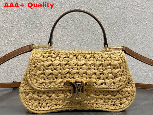 Celine Teen Celine Lola in Raffia Effect Textile Natural and Tan Replica