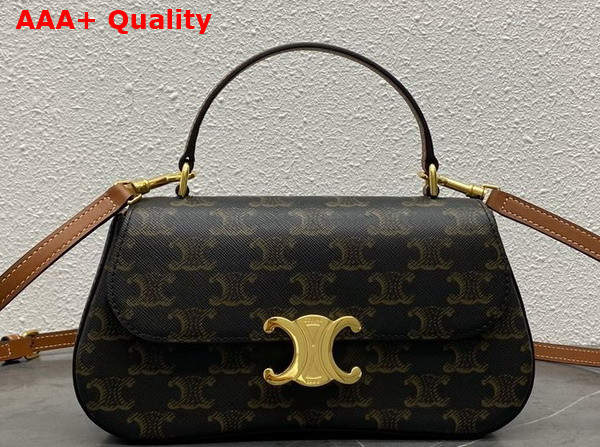 Celine Teen Celine Lola in Triomphe Canvas and Calfskin Tan Replica