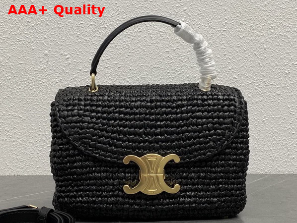 Celine Teen Nino Bag in Black Raffia and Calfskin 118112 Replica