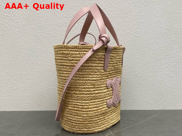 Celine Teen Supple Celine Classic Panier in Raffia and Calfskin Pink 115802 Replica