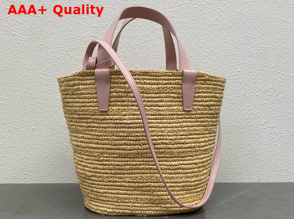 Celine Teen Supple Celine Classic Panier in Raffia and Calfskin Pink 115802 Replica