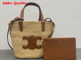 Celine Teen Supple Celine Classic Panier in Raffia and Calfskin Tan 115802 Replica