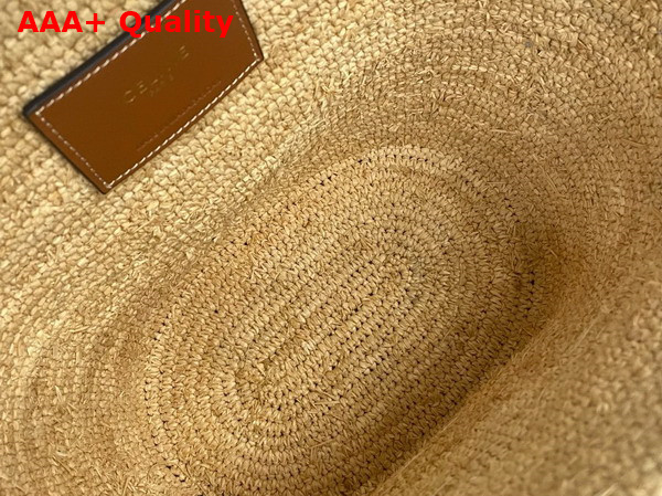 Celine Teen Supple Celine Classic Panier in Raffia and Calfskin Tan 115802 Replica