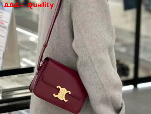 Celine Teen Triomphe Bag in Burgundy Shiny Calfskin Replica