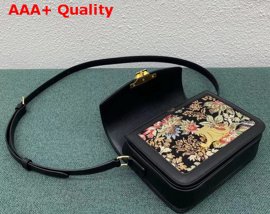 Celine Teen Triomphe Bag in Floral Jacquard and Calfskin Black Replica