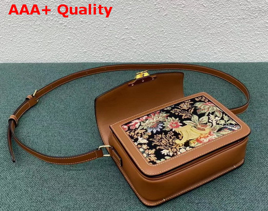 Celine Teen Triomphe Bag in Floral Jacquard and Calfskin Tan Replica