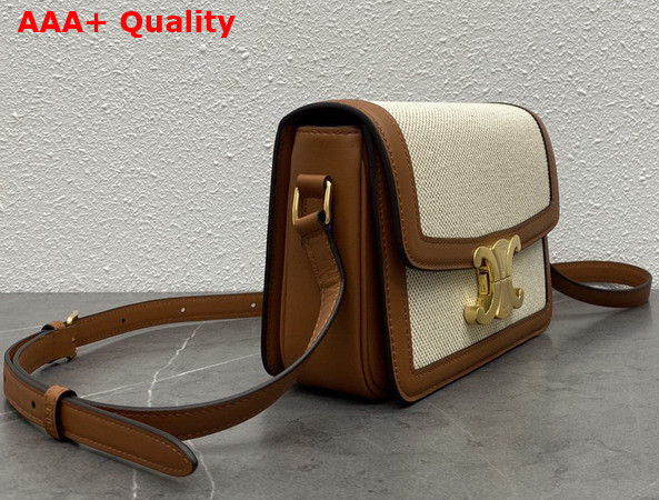 Celine Teen Triomphe Bag in Textile and Calfskin Natural and Tan Replica