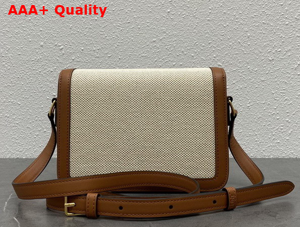 Celine Teen Triomphe Bag in Textile and Calfskin Natural and Tan Replica