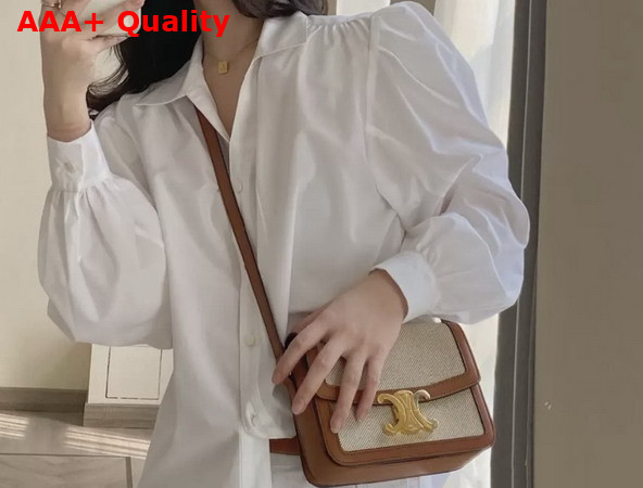 Celine Teen Triomphe Bag in Textile and Calfskin Natural and Tan Replica