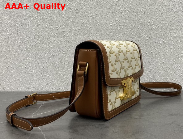Celine Teen Triomphe Bag in Triomphe Canvas and Calfskin White and Tan Replica