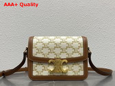 Celine Teen Triomphe Bag in Triomphe Canvas and Calfskin White and Tan Replica