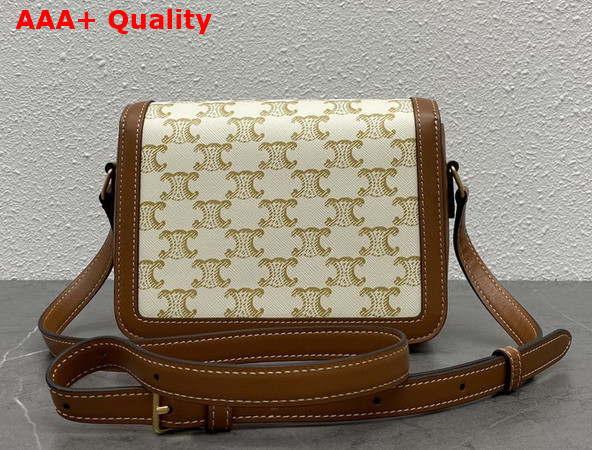 Celine Teen Triomphe Bag in Triomphe Canvas and Calfskin White and Tan Replica