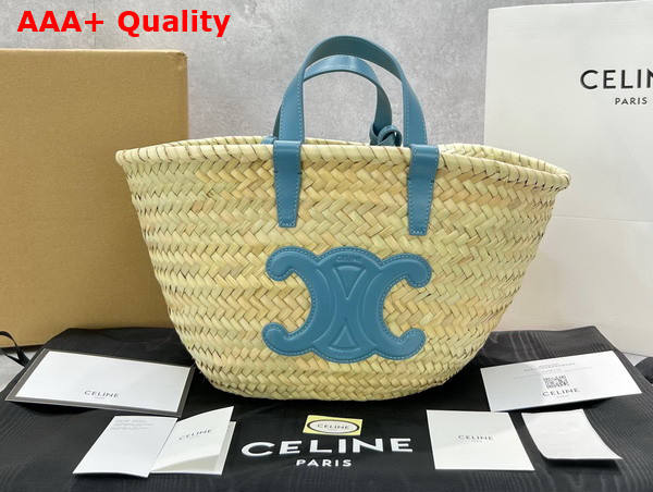 Celine Teen Triomphe Celine Classic Panier in Palm Leaves and Calfskin Denim Replica