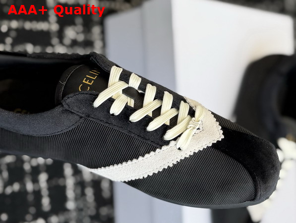 Celine The Flat Sneaker in Gros Grain Velvet Suede Calfskin and Lambskin Black and White Replica
