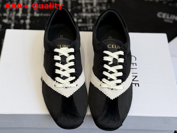 Celine The Flat Sneaker in Gros Grain Velvet Suede Calfskin and Lambskin Black and White Replica