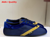 Celine The Flat Sneaker in Gros Grain Velvet Suede Calfskin and Lambskin Blue and Yellow Replica