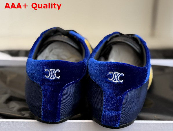 Celine The Flat Sneaker in Gros Grain Velvet Suede Calfskin and Lambskin Blue and Yellow Replica