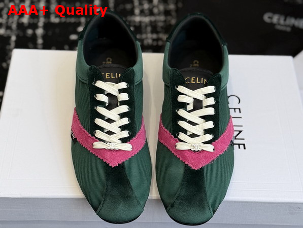Celine The Flat Sneaker in Gros Grain Velvet Suede Calfskin and Lambskin Dark Green and Purple Replica