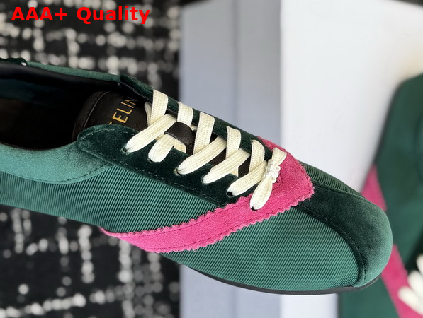 Celine The Flat Sneaker in Gros Grain Velvet Suede Calfskin and Lambskin Dark Green and Purple Replica
