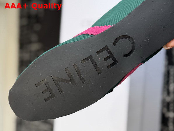 Celine The Flat Sneaker in Gros Grain Velvet Suede Calfskin and Lambskin Dark Green and Purple Replica