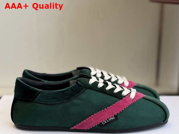 Celine The Flat Sneaker in Gros Grain Velvet Suede Calfskin and Lambskin Dark Green and Purple Replica