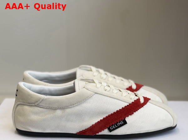 Celine The Flat Sneaker in Gros Grain Velvet Suede Calfskin and Lambskin White and Red Replica