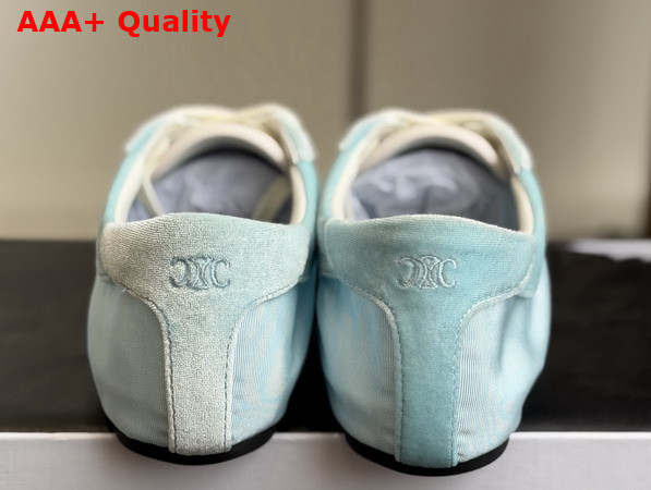 Celine The Flat Sneaker in Gros Grain Velvet Suede Goatskin and Lambskin Light Blue and Optic White Replica