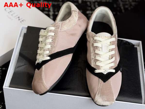 Celine The Flat Sneaker in Gros Grain Velvet Suede Goatskin and Lambskin Pink and Black Replica