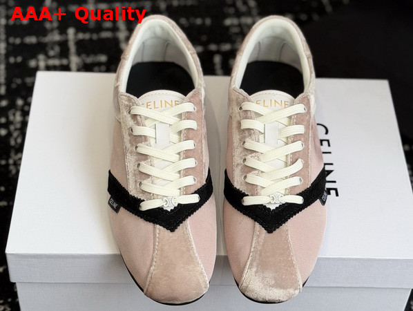 Celine The Flat Sneaker in Gros Grain Velvet Suede Goatskin and Lambskin Pink and Black Replica