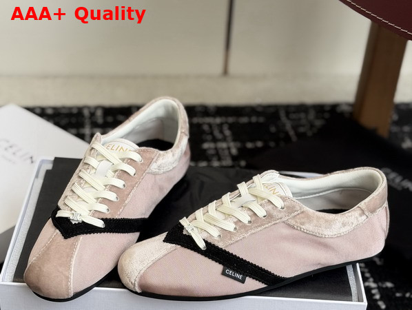 Celine The Flat Sneaker in Gros Grain Velvet Suede Goatskin and Lambskin Pink and Black Replica