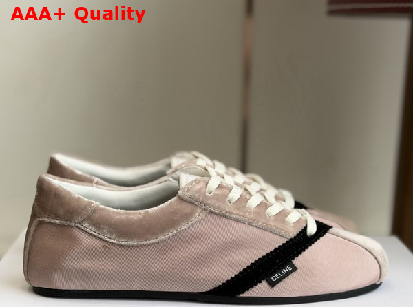 Celine The Flat Sneaker in Gros Grain Velvet Suede Goatskin and Lambskin Pink and Black Replica
