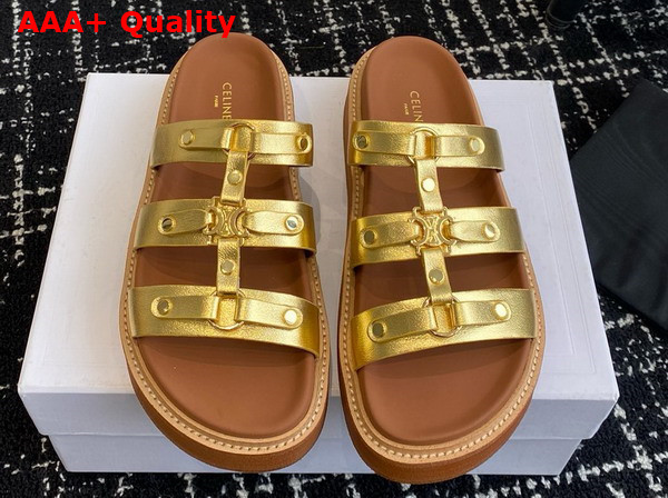 Celine Tippi Slide in Gold Calfskin Replica